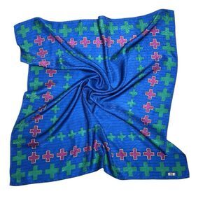 Robert Lee Morris Silk Scarf Blue Green Burgundy Hand Rolled 34x34” Vintage